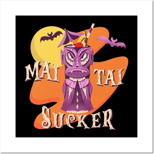 Mai Tai Cute Funny Tiki Vampire Halloween Drink Culture Wall Art by ksrogersdesigns